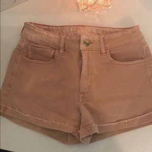 American Eagle Hi Rise Shortie blush pink shorts.
